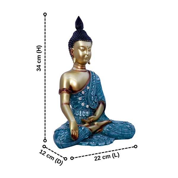 Blue & Gold Meditating Buddha Statue – Spiritual Resin Sculpture for Home, Office & Yoga Spaces (L-22cm,B-12cm,H-34cm)
