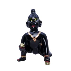 Laddu Gopal Krishna Idol Showpiece for Home Decor, Golden Foil Work (Black) Marble - 9 Inch - Image 2