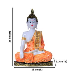 Hand Down Buddha Showpiece for Home Decor (Orange) Marble - 10.5 Inch - Image 3