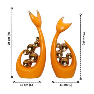 Orange Abstract Cat Figurines – Set of 2 with Gold Accents (H- 29 & 26 cm)