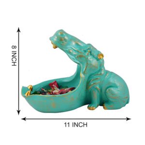 Teal Hippo Candy Holder Statue – 8 inches Resin Art - Image 3