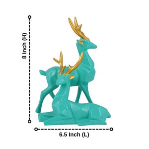 Aqua Green Deer Couple Showpiece – 8 Inch Resin Decor - Image 3