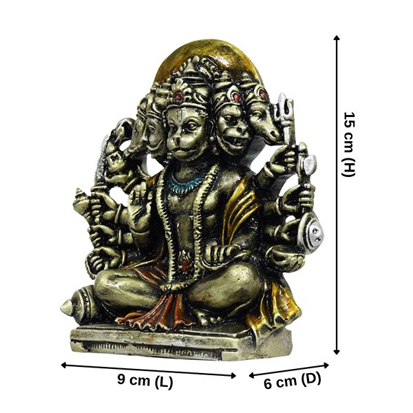 Panchmukhi Hanuman Idol Showpiece for Home Decor (Antique) Polyresin – 6 Inch