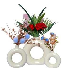Donut-Shaped Flower Vases for Home Decor, Set of 3 (Cream) Polyresin – 8 Inch - Image 2