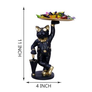 11-Inch Black Cat Butler Figurine with Serving Tray - Image 3