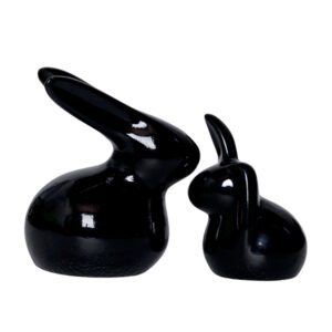 Rabbit Showpiece Set of 2 for Home Decor (Black) Polyresin – 5.5 Inch - Image 2