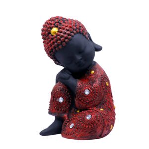 Baby Monk Buddha Showpiece for Home Decor (Red & Black) Polyresin – 7 Inch - Image 2
