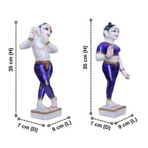 Jugal Jodi Radha & Krishna Idol Showpiece for Home Decor (Blue) Golden Foil Work | Marble - 15 Inch - Image 3