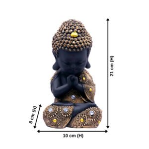 Baby Monk Buddha  Showpiece for Home Decor (Golden & Black) Polyresin – 7 Inch - Image 3