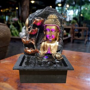 Water Fountain Showpiece for Home Decor (Black & Golden) Polyresin – 15 Inch - Image 1