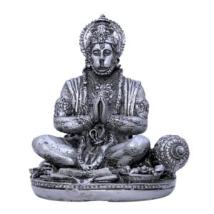 Antique Meditating Lord Hanuman (Silver) Polyresin - 7 Inch