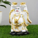 Laughing Buddha Showpiece for Home Decor (White) Marble - 7.5 Inch