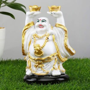 Laughing Buddha Showpiece for Home Decor (White) Marble - 7.5 Inch