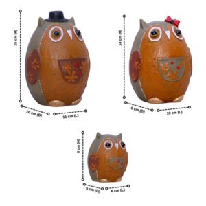 Handcrafted Owl Figurine Set – Decorative Showpiece With Three Different size (Large: 15cm H x 11cm L x 10cm D, Medium: 14cm H x 10cm L x 9cm D, Small: 8cm H x 6cm L x 6cm D) - Image 3
