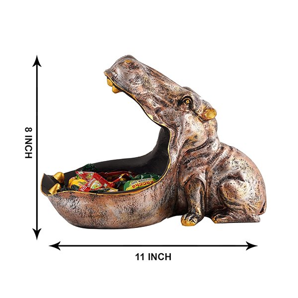8-Inch Bronze Hippo Candy Dish – Animal Decore Tray