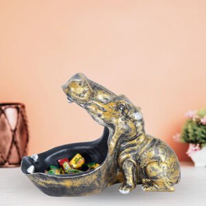 Gold Hippo Candy Dish – 8 Inch Decorative Bowl