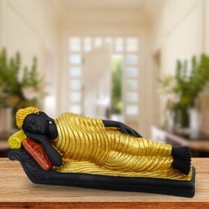 Sleeping Buddha Idol Showpiece for Home Decor (Golden & Black) Polyresin – 7.5 Inch - Image 1
