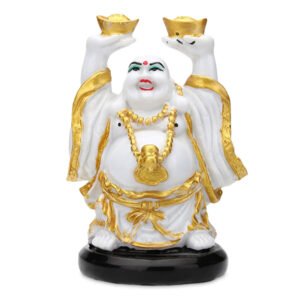 Laughing Buddha Showpiece for Home Decor (White) Marble - 7.5 Inch