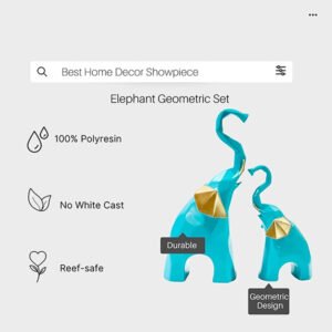 Elephant Showpiece for Home Decor, Set of 2 (Blue) Polyresin – 7.5 Inch - Image 2