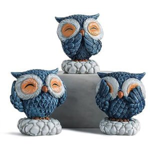 Owl Showpiece for Home Decor, Set of 3 (Blue) Polyresin – 3 Inch