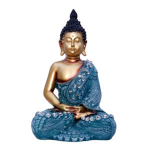 Blue & Gold Meditating Buddha Statue – Spiritual Resin Sculpture for Home, Office & Yoga Spaces (L-22cm,B-12cm,H-34cm)