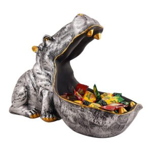 Silver Hippo Candy Holder Bowl – 8Inch Decor