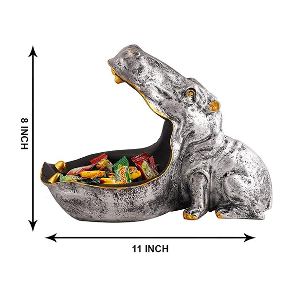 Silver Hippo Candy Holder Bowl – 8Inch Decor