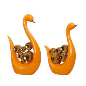 Orange Swan Figurines – Set of 2 with Golden Accents(H- 26 & 23 cm) - Image 2