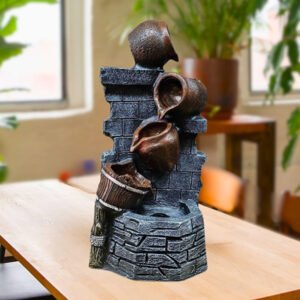 Water Fountain Showpiece for Home Decor (Grey & Brown) Polyresin – 22 Inch - Image 1