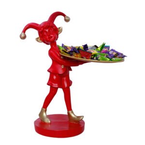 12-Inch Red Jester Figurine with Decorative Tray Stand