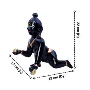 Laddu Gopal Krishna Idol Showpiece for Home Decor, Golden Foil Work (Black) Marble - 9 Inch - Image 3