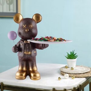 Brown Bear Candy Tray with Balloon – 11 Inch Tall - Image 1