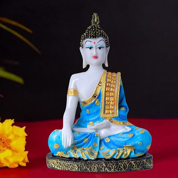 Hand Down Buddha Showpiece for Home Decor (Blue) Marble – 10.5 Inch
