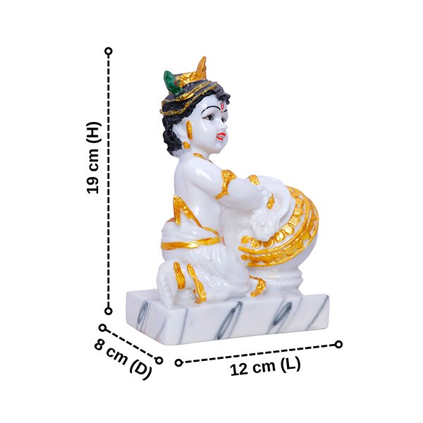 Bal Gopal Krishna with Butter Pot Idol | Polyresin Decorative Showpiece | 12 cm (L) x 8 cm (D) x 19 cm (H)