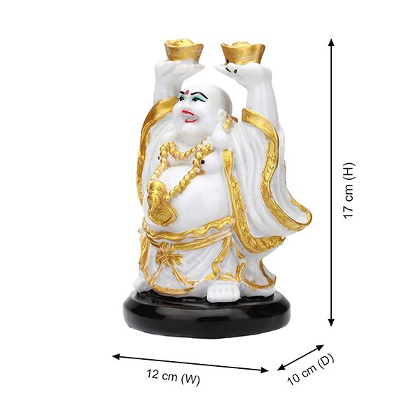 Laughing Buddha Showpiece for Home Decor (White) Marble - 7.5 Inch