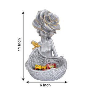 Elegant Silver Lady Statue with Basket – 11” High - Image 3