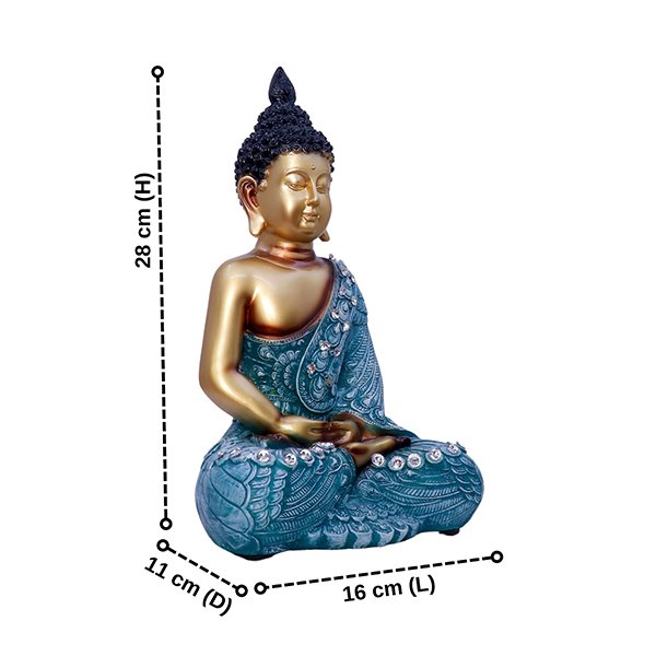 Blue & Gold Meditating Buddha Statue – Spiritual Resin Sculpture for Home, Office & Yoga Spaces (L-22cm,B-12cm,H-34cm)