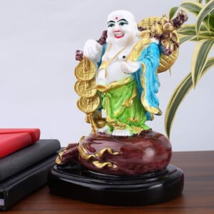Laughing Buddha Showpiece for Home Decor (Multicolor) Marble - 7.5 Inch
