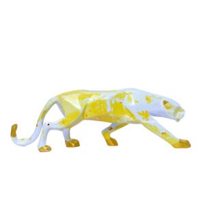 Jaguar Showpiece for Home Decor (Yellow & White) Polyresin – 3 Inch - Image 2