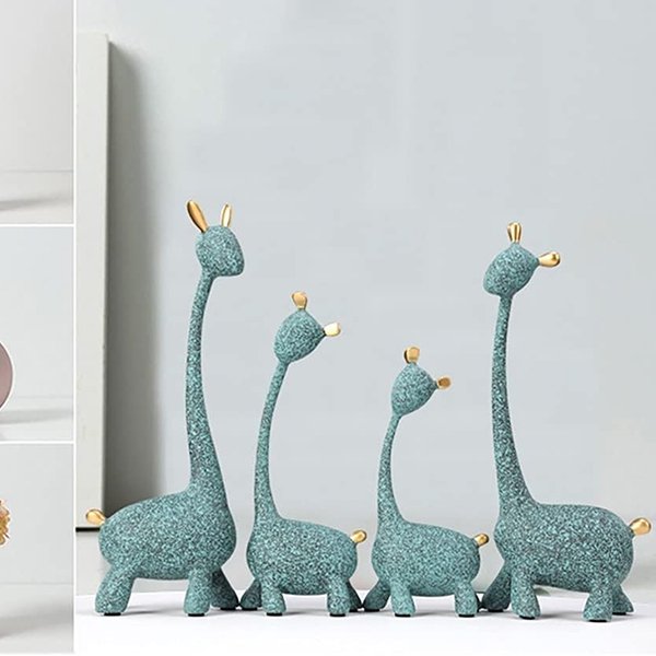 Giraffe Family Showpiece for Home Decor, Set of 4 (Green) Polyresin – 10 Inch