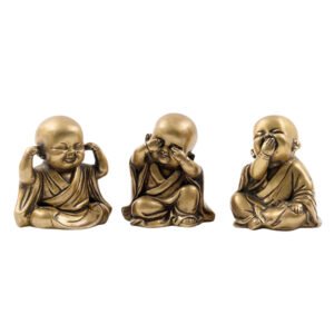 Baby Monk Buddha Idol Showpiece for Home Decor, Set of 3 (Golden) Polyresin – 5.5 Inch - Image 2