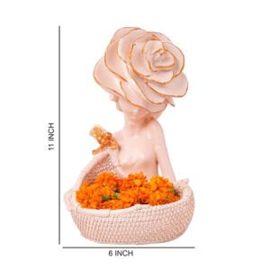 Blush Pink Lady Statue with Basket – 11” Resin Decor - Image 3