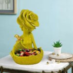 Chic Green Lady Basket Statue – 11” Resin Home Decor