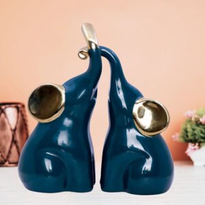 Teal Elephant Figurines – Set of 2 with Golden Ears (H-21.5 & 15 cm) - Image 1