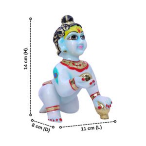 Laddu Gopal Krishna Idol Showpiece for Home Decor, Golden Foil Work (Blue) Marble - 6 Inch - Image 3