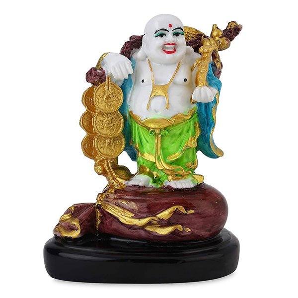 Laughing Buddha Showpiece for Home Decor (Multicolor) Marble - 7.5 Inch