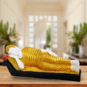 Sleeping Buddha Idol Showpiece for Home Decor (Golden & White) Marble – 7.5 Inch - Image 1