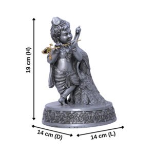 Antique Bal Krishna with Peacock Idol Showpiece (Silver) Polyresin - 7.5 Inch - Image 3