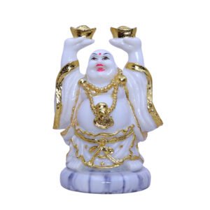 White & Gold Laughing Buddha Statue for Wealth & Prosperity - Image 3