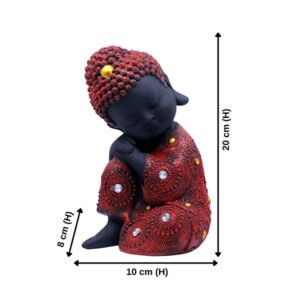 Baby Monk Buddha Showpiece for Home Decor (Red & Black) Polyresin – 7 Inch - Image 3